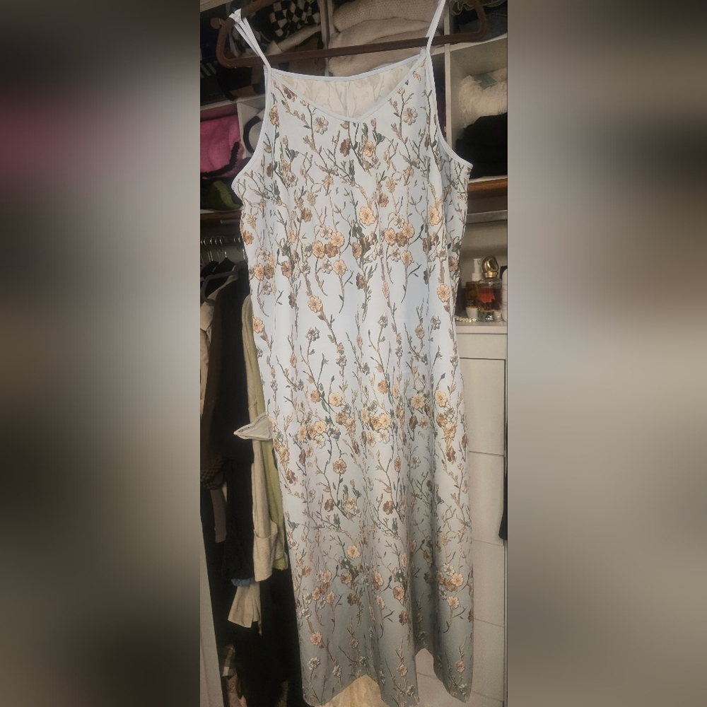 Floral Embroidered Dress with Sheer Overlay - Picture 2 of 5